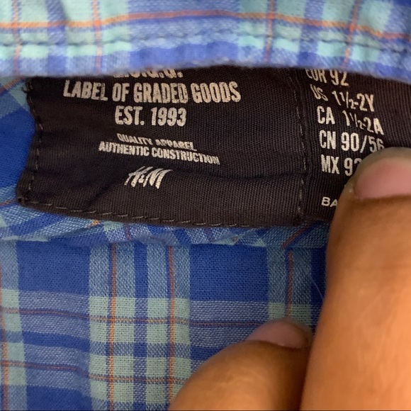 H&M- Blue Plaid Long Sleeve Button Up 1.5-2yrs - Picture 8 of 9